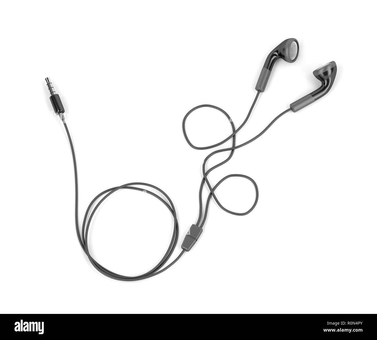 Black wired earphones on white background Stock Photo