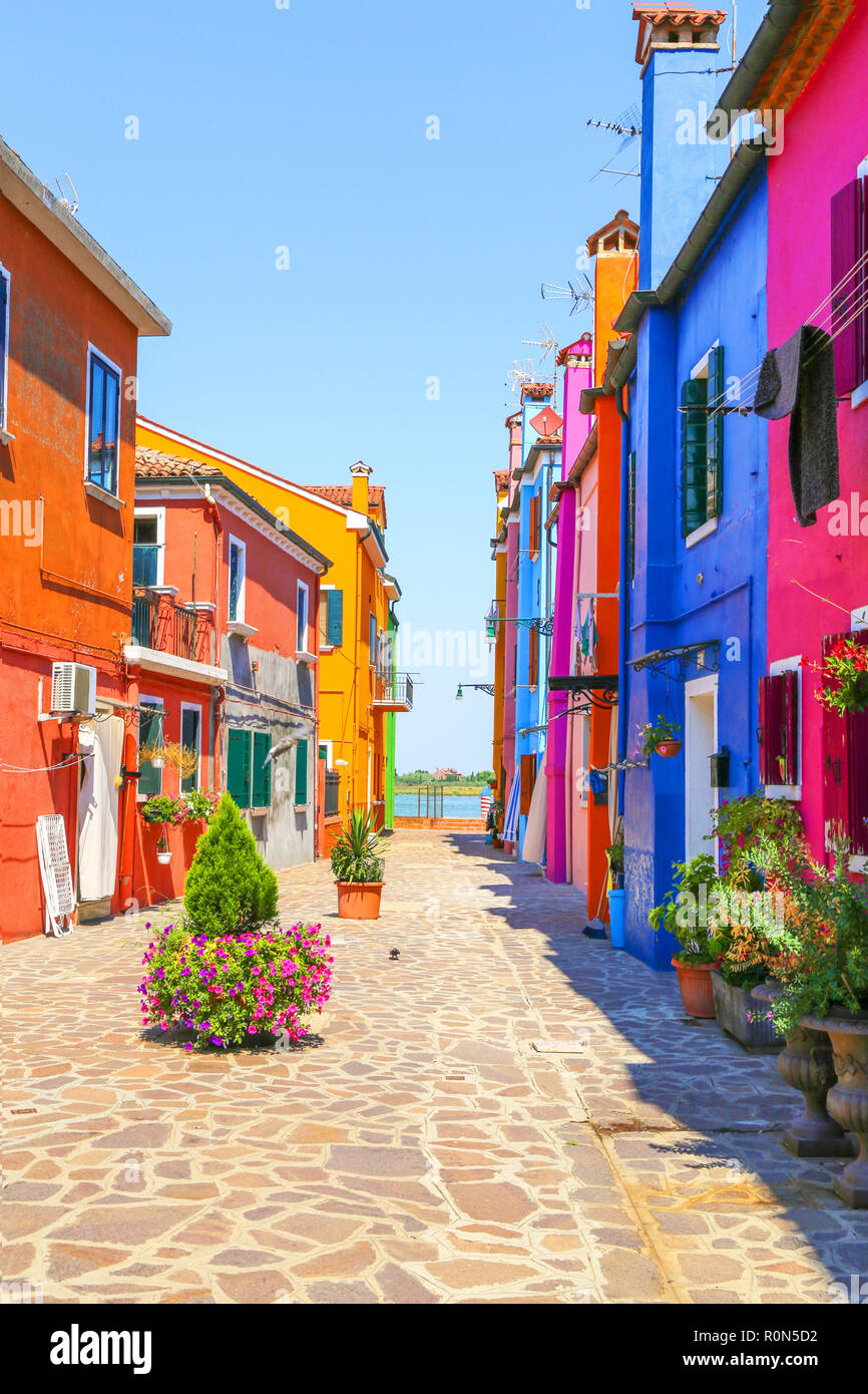 Venice, landmark, Burano island, canal, colorful, houses, italy Stock