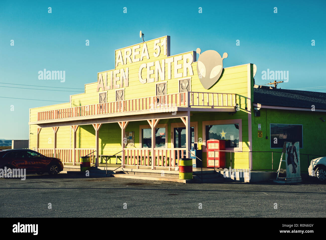 Amargosa Valley, Nevada, United States -  October 26, 2017: Area 51 Alien Center shop and gas station Stock Photo