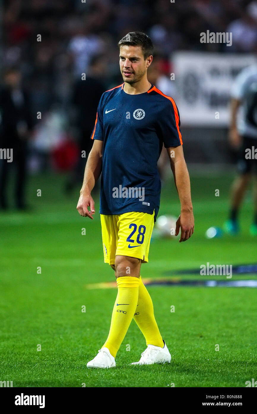 Thessaloniki, Greece - Sept 20, 2018: Player of Chelsea Cesar Azpilicueta in action during the UEFA Europa League between PAOK vs FC Chelsea played at Stock Photo