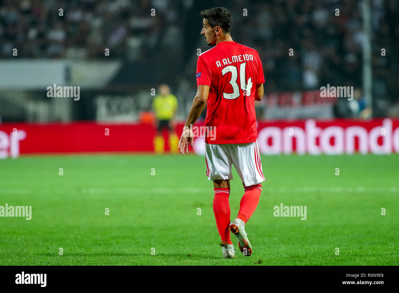 Thessaloniki, Greece - August 29, 2018: Player of Benfica Andre Almeida in action during the UEFA Champions League Play-offs , 2nd leg PAOK vs FC Benf Stock Photo