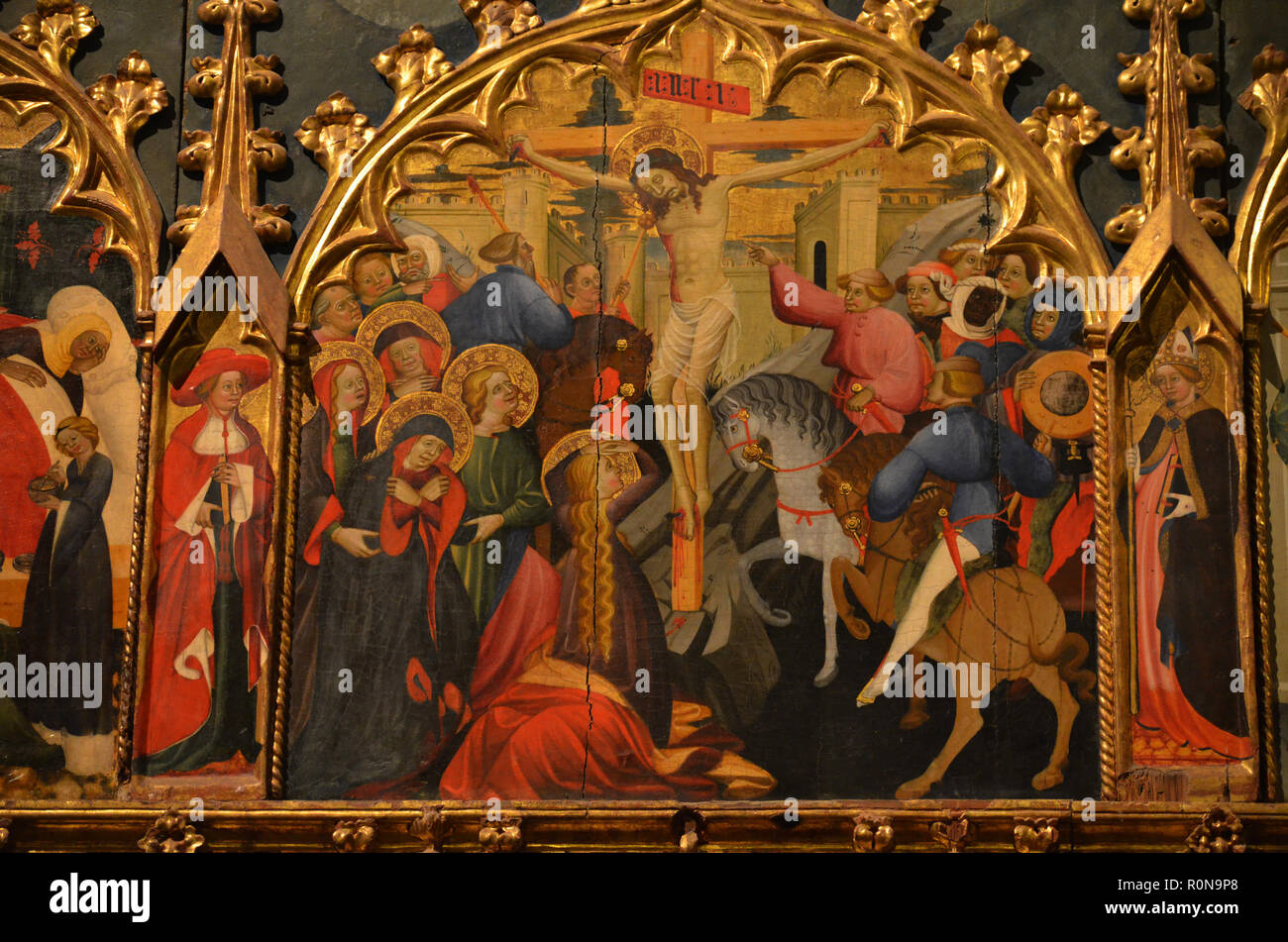 Details of the Fifteenth-century reredos showing scenes in the life of Saint John and Saint Catherine, Sigüenza Cathedral (Spain) Stock Photo