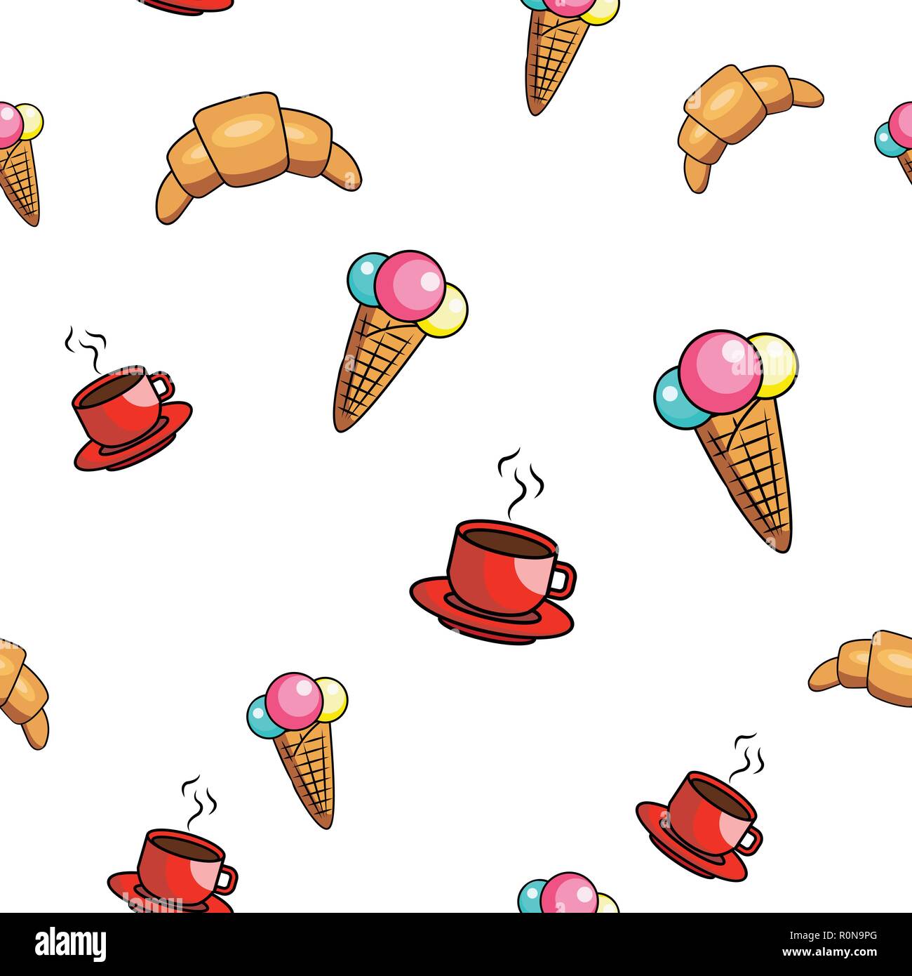 Seamless fast food pattern with coffee croissant icecream. Vector fast ...