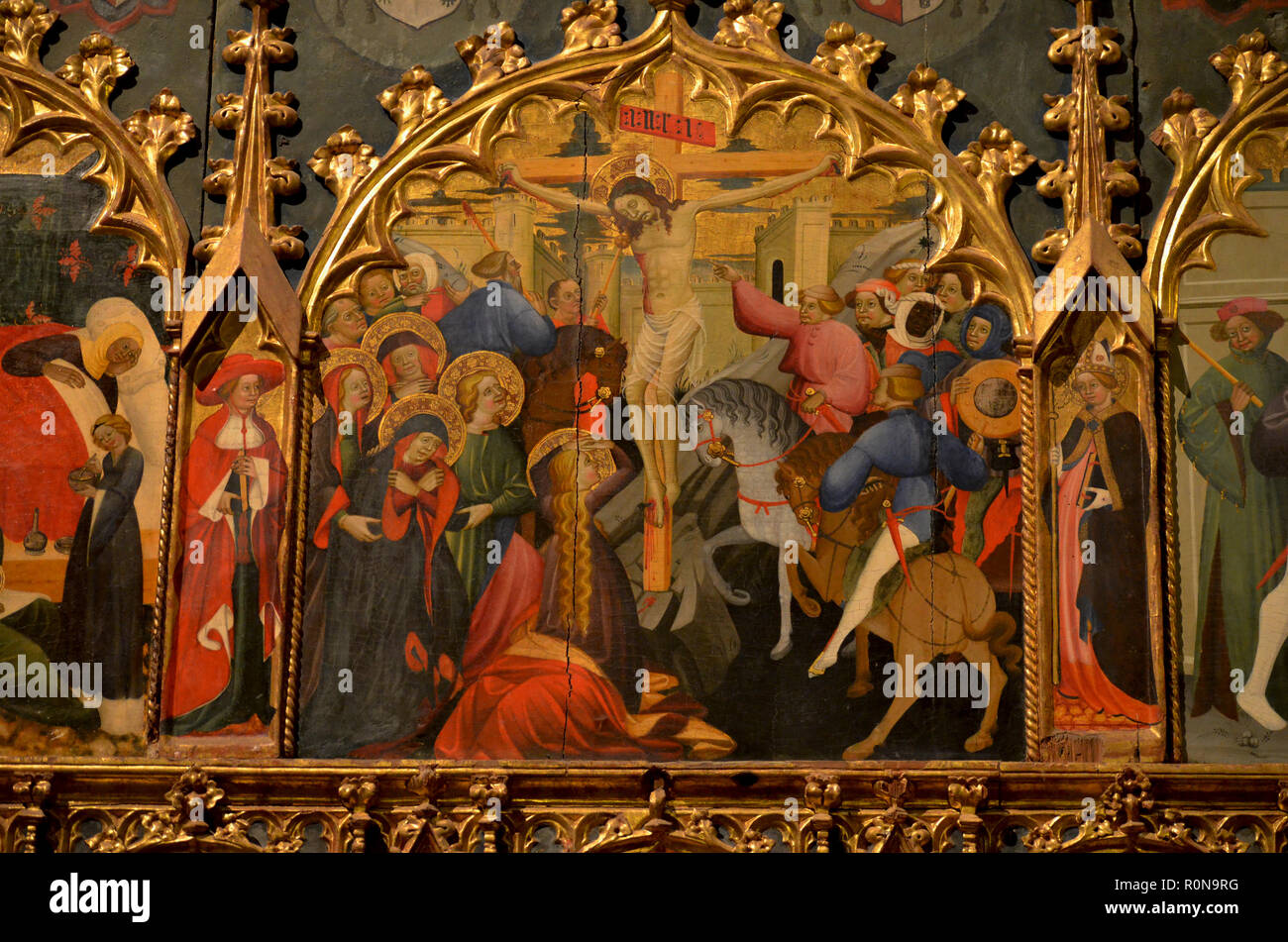 Details of the Fifteenth-century reredos showing scenes in the life of Saint John and Saint Catherine, Sigüenza Cathedral (Spain) Stock Photo