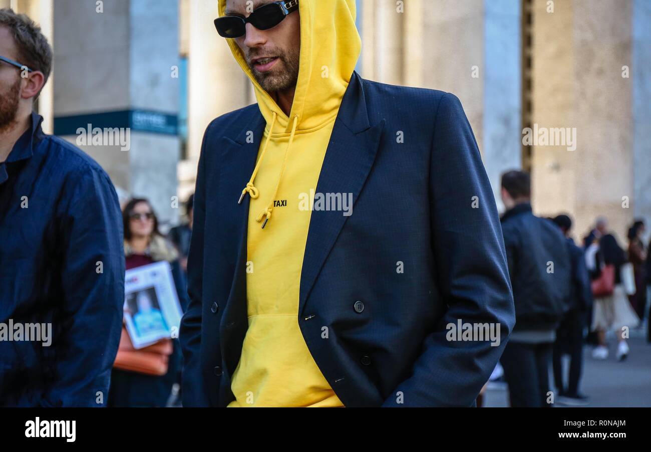 PARIS, France- September 26 2018: Simon Rasmussen on the street during the Paris Fashion Week. Stock Photo