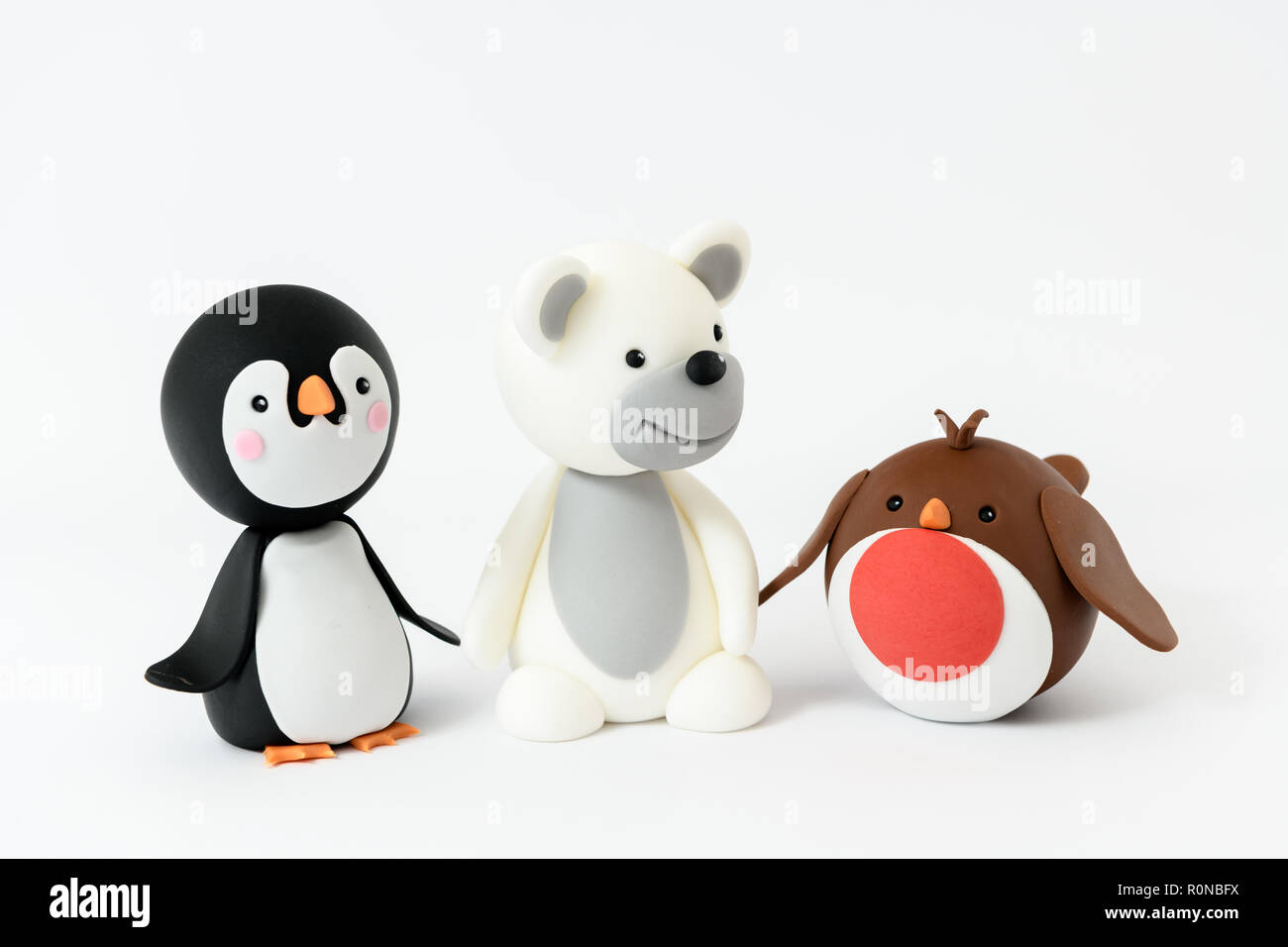 Cute sugar Penguin, robin and polar bear cartoon characters isolated Stock Photo