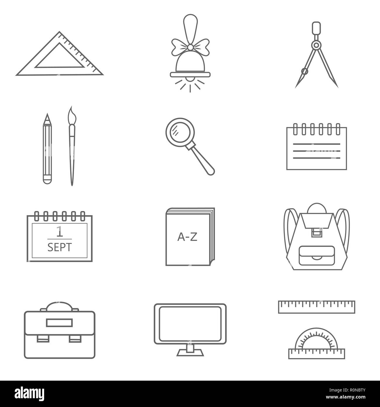 Set of school and education outline icons Stock Vector