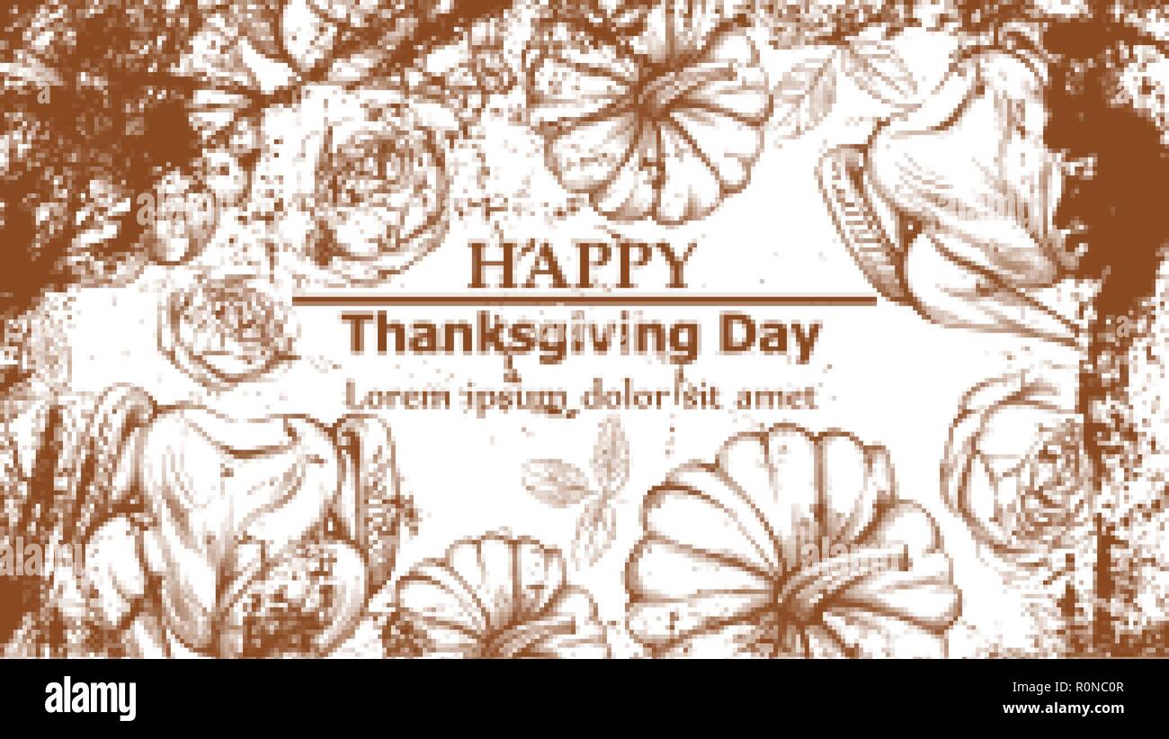 Happy thanksgiving card with turkey and pumpkins Vector. Line art ...