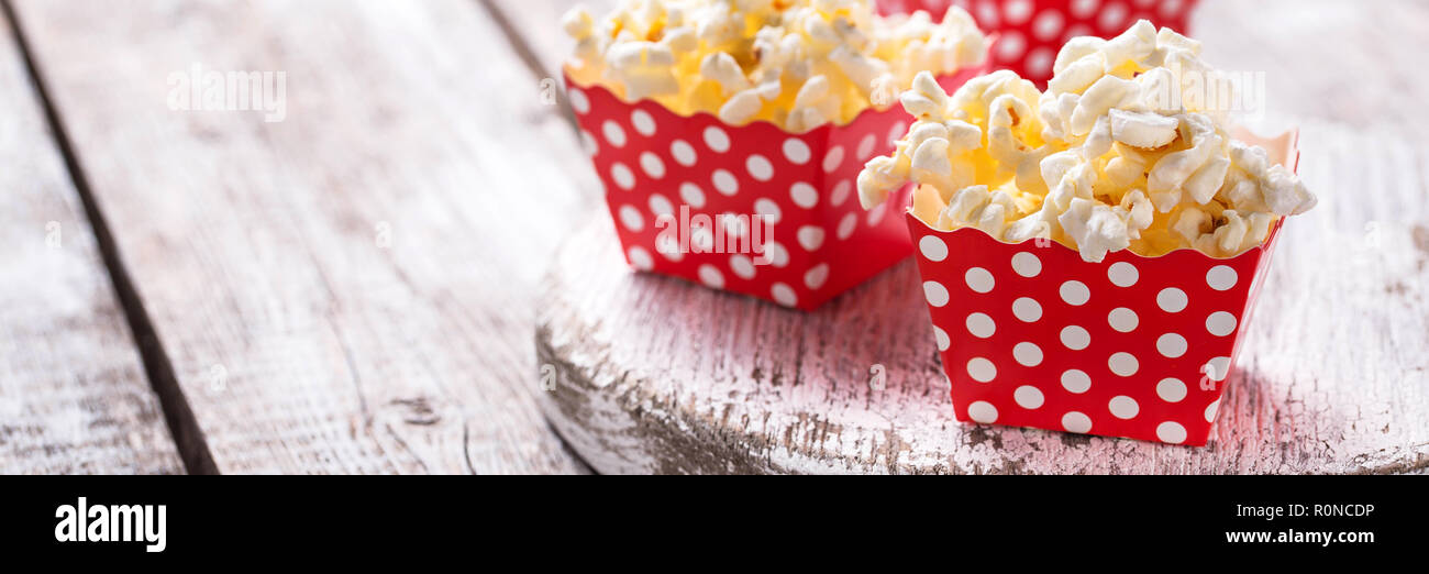 Popcorn in red polka dot pack Stock Photo