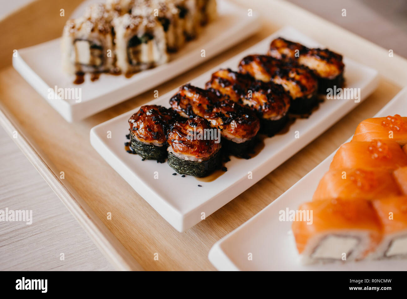 Philadelphia roll sushi cucumber, avocado, cream cheese, red caviar