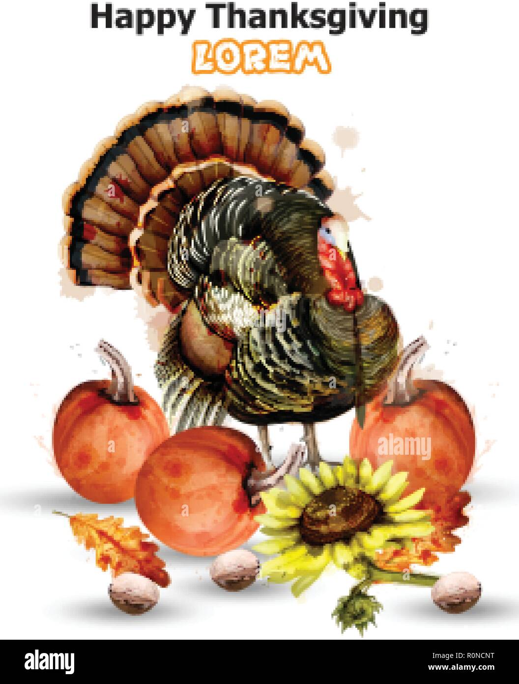 Thanksgiving day card Vector. Turkey and pumpkins symbol isolated on ...