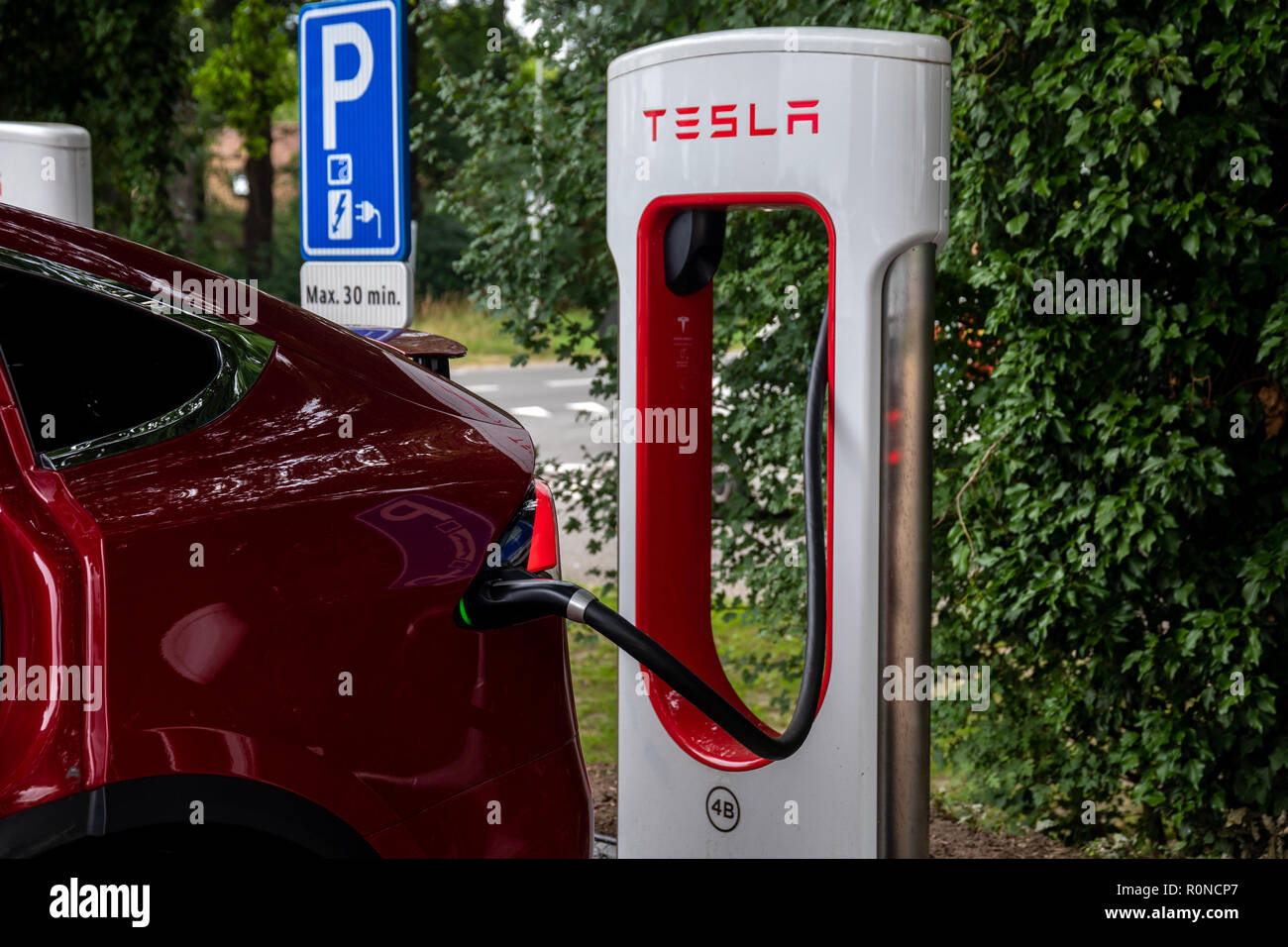 Horst, Netherlands June 25, 2018 Tesla Super Charging station on
