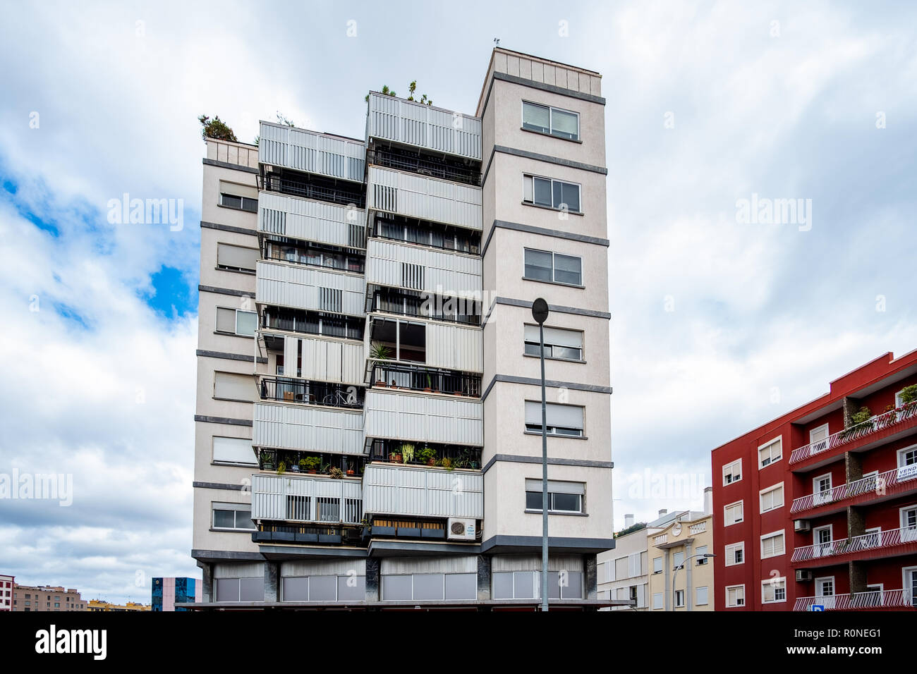 Torres de Santa Cruz - is the name of two similar residential towers in the district of Cabo Llanos. The buildings were designed by architect Julián V Stock Photo