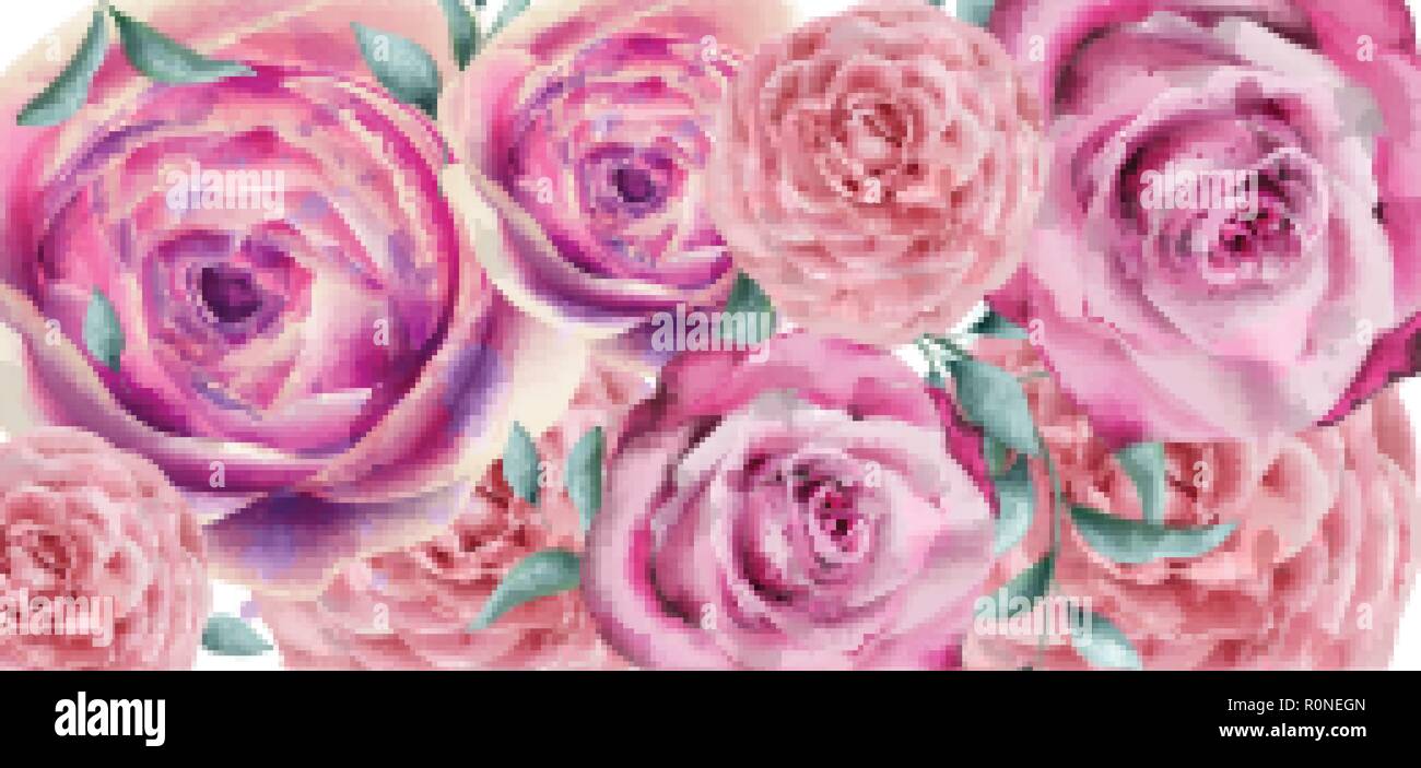 Spring Summer Flowers Banner Watercolor Vector Beautiful Vintage