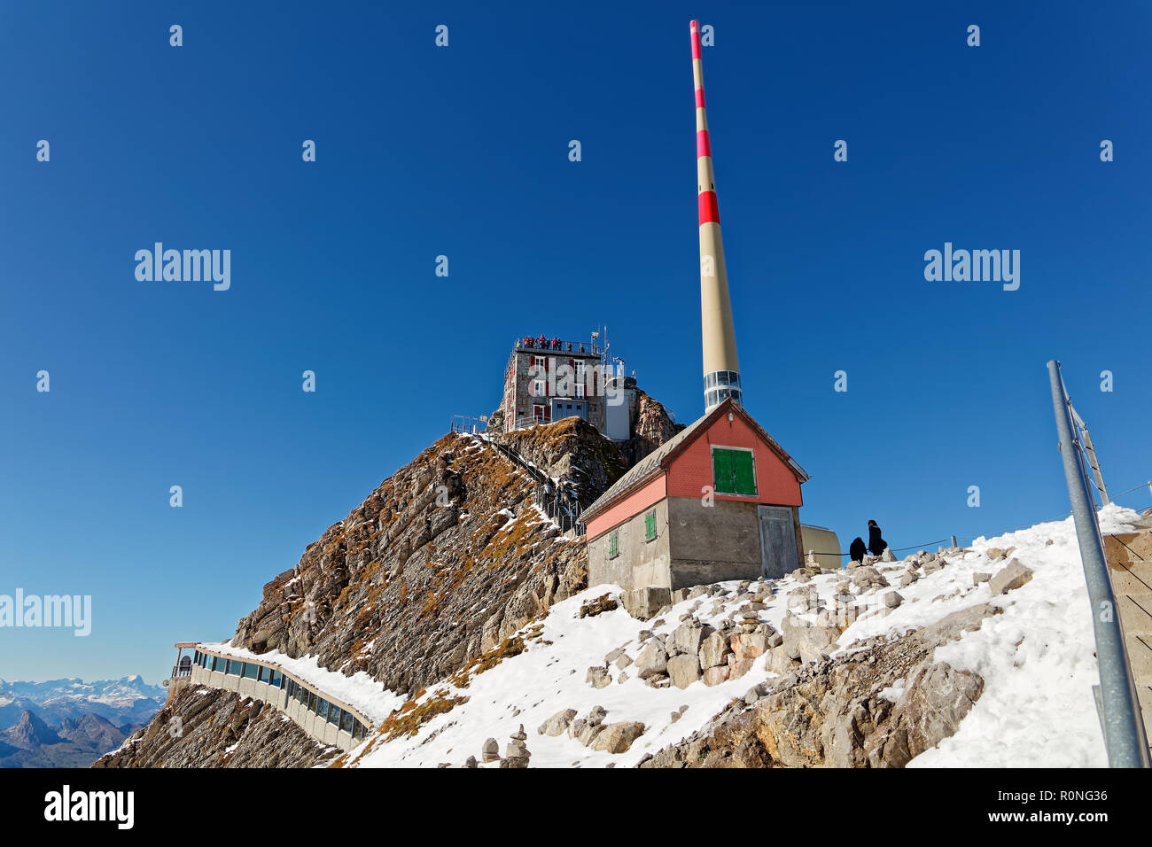 Sunny, first snow, views of Säntis summit in Alpstein, Appenzell Alps, Switzerland Stock Photo