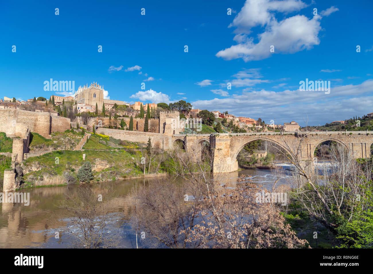 The historic old town, River Tagus and Puente San Martin, Toledo, Castilla-La Mancha, Spain Stock Photo