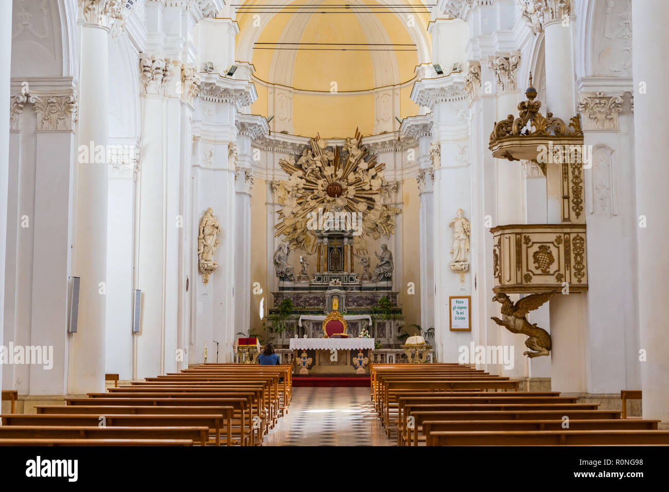 Noto, Italy - September 21, 2018: Church Of San Carlo Al Corso Noto interior. Noto, Sicily, Italy. Stock Photo