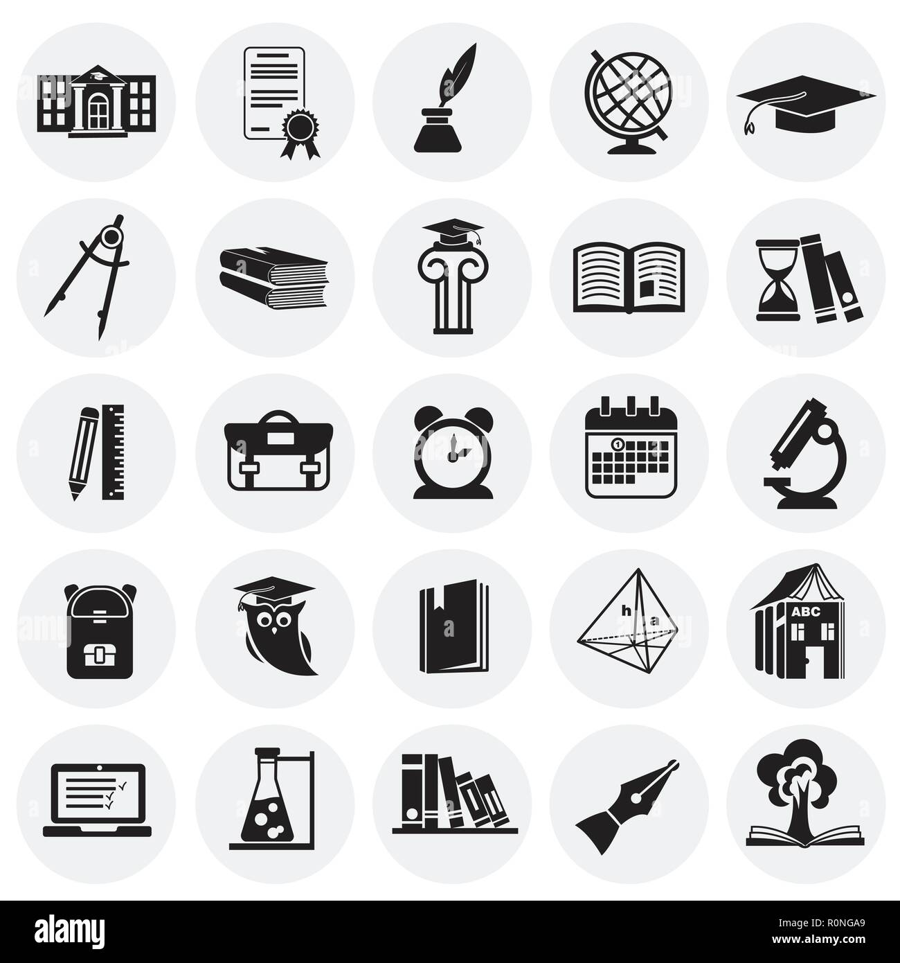 Education and stydying set on circles background icons Stock Vector ...