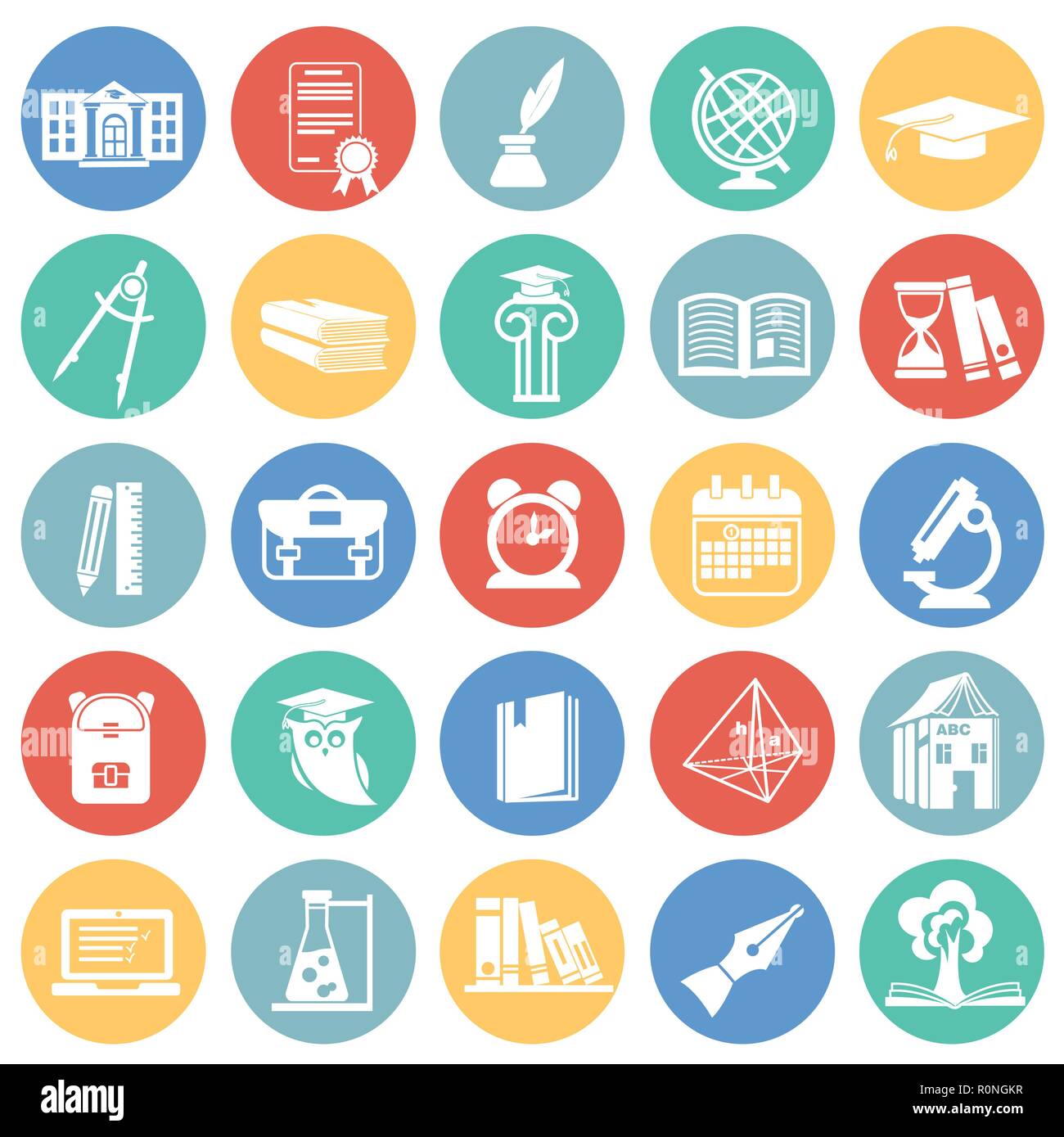 Education and stydying set on color circles background Stock Vector ...