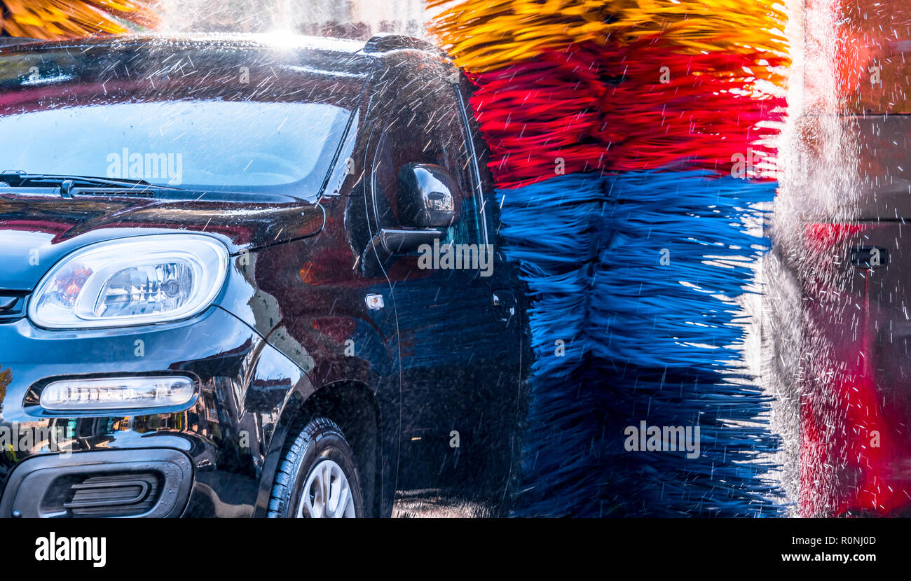 Car going through an automated car wash machine Stock Photo Alamy