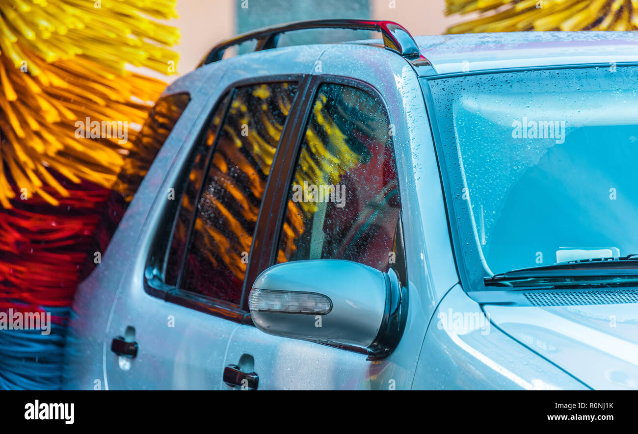 Car going through an automated car wash machine Stock Photo Alamy