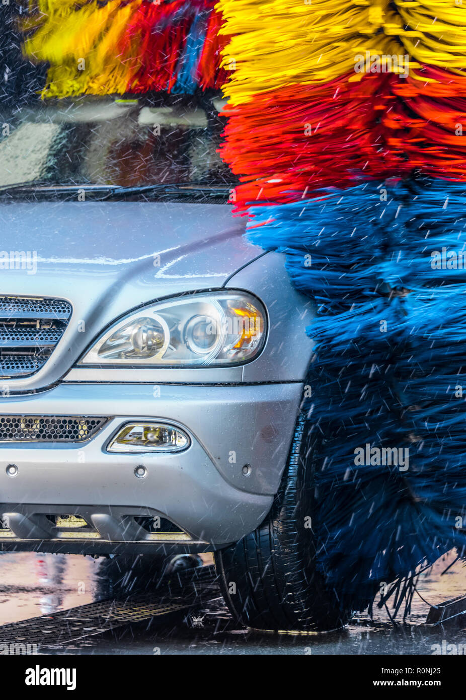 Car going through an automated car wash machine Stock Photo Alamy