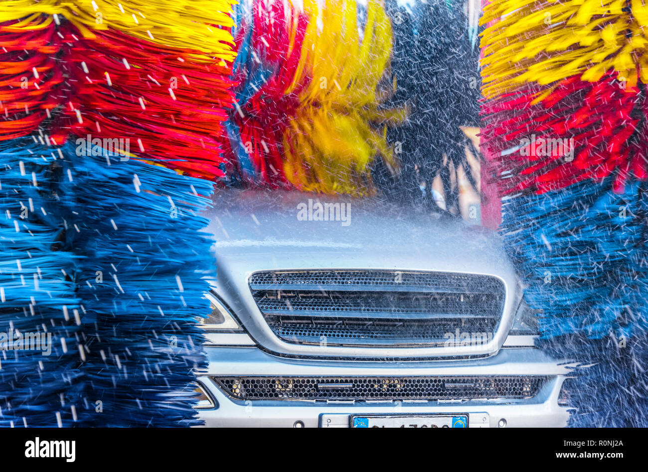 Car going through an automated car wash machine Stock Photo Alamy