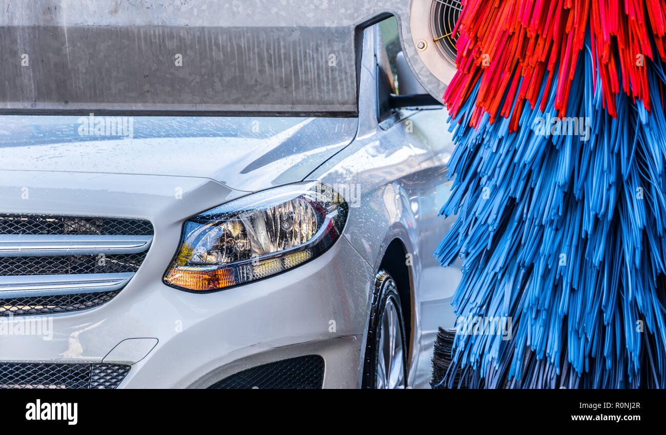 Car going through an automated car wash machine Stock Photo Alamy