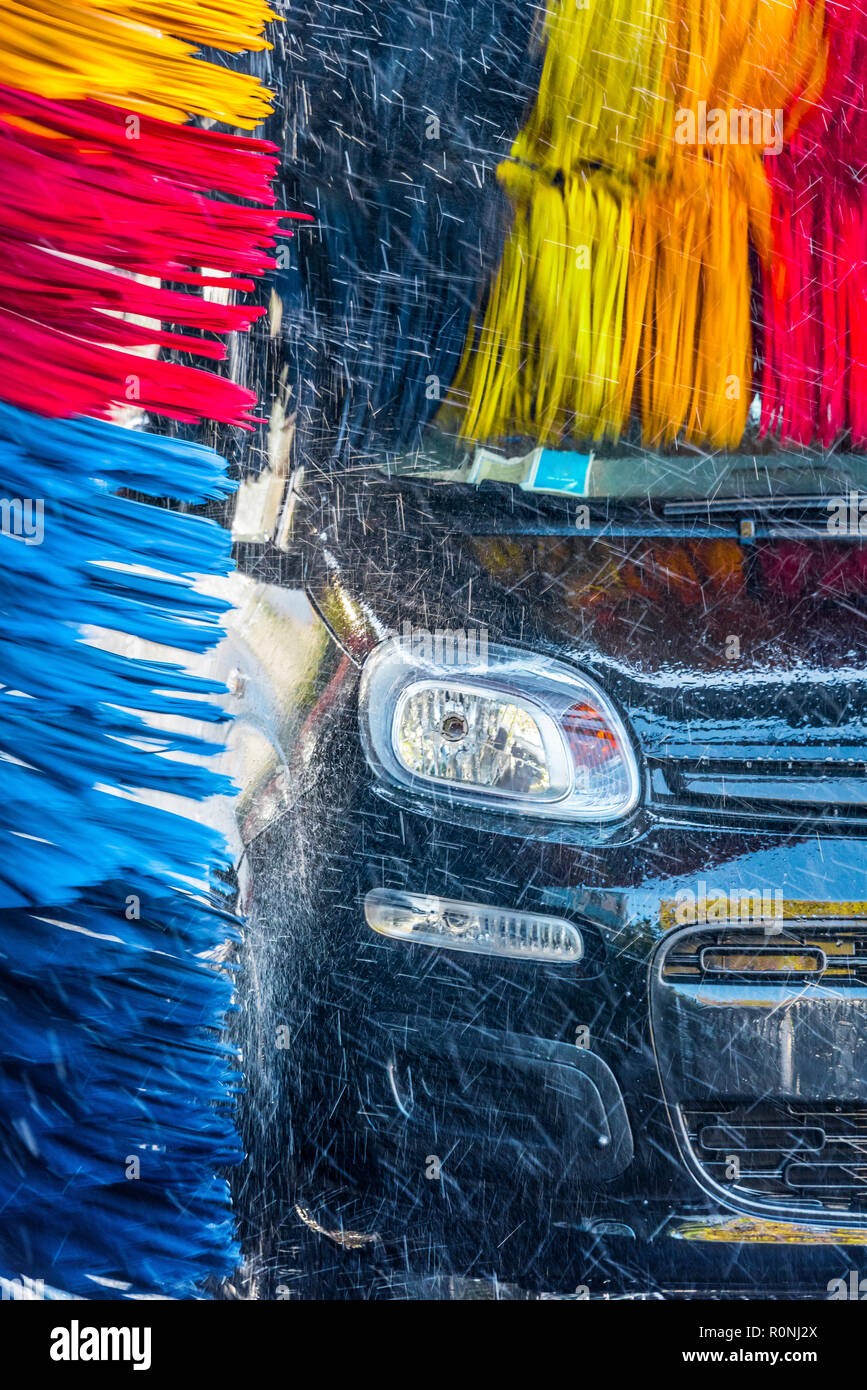 Car going through an automated car wash machine Stock Photo Alamy