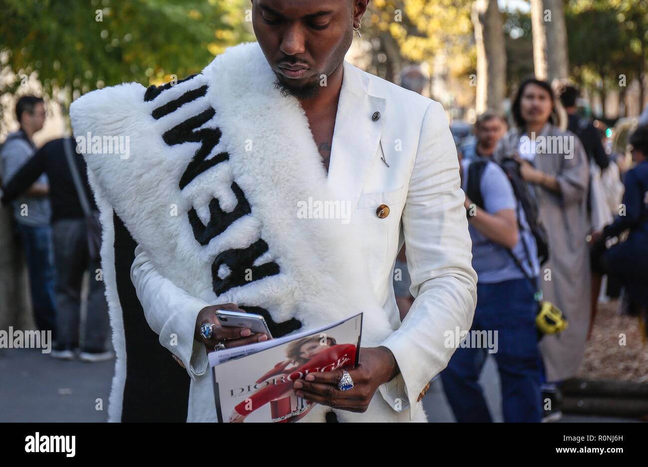 PARIS, France- September 26 2018: Men on the street during the Paris Fashion Week. Stock Photo