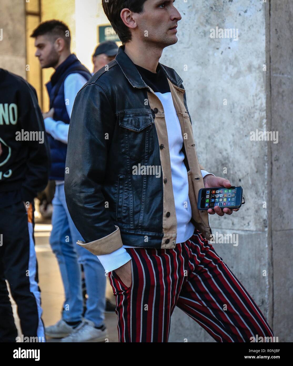 PARIS, France- September 26 2018: Men on the street during the Paris Fashion Week. Stock Photo