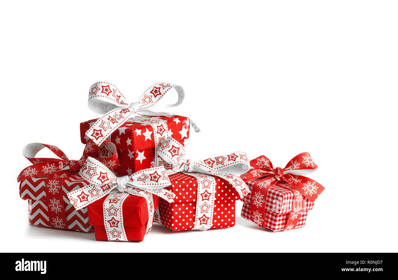 Christmas gift boxes isolated on white background Stock Photo