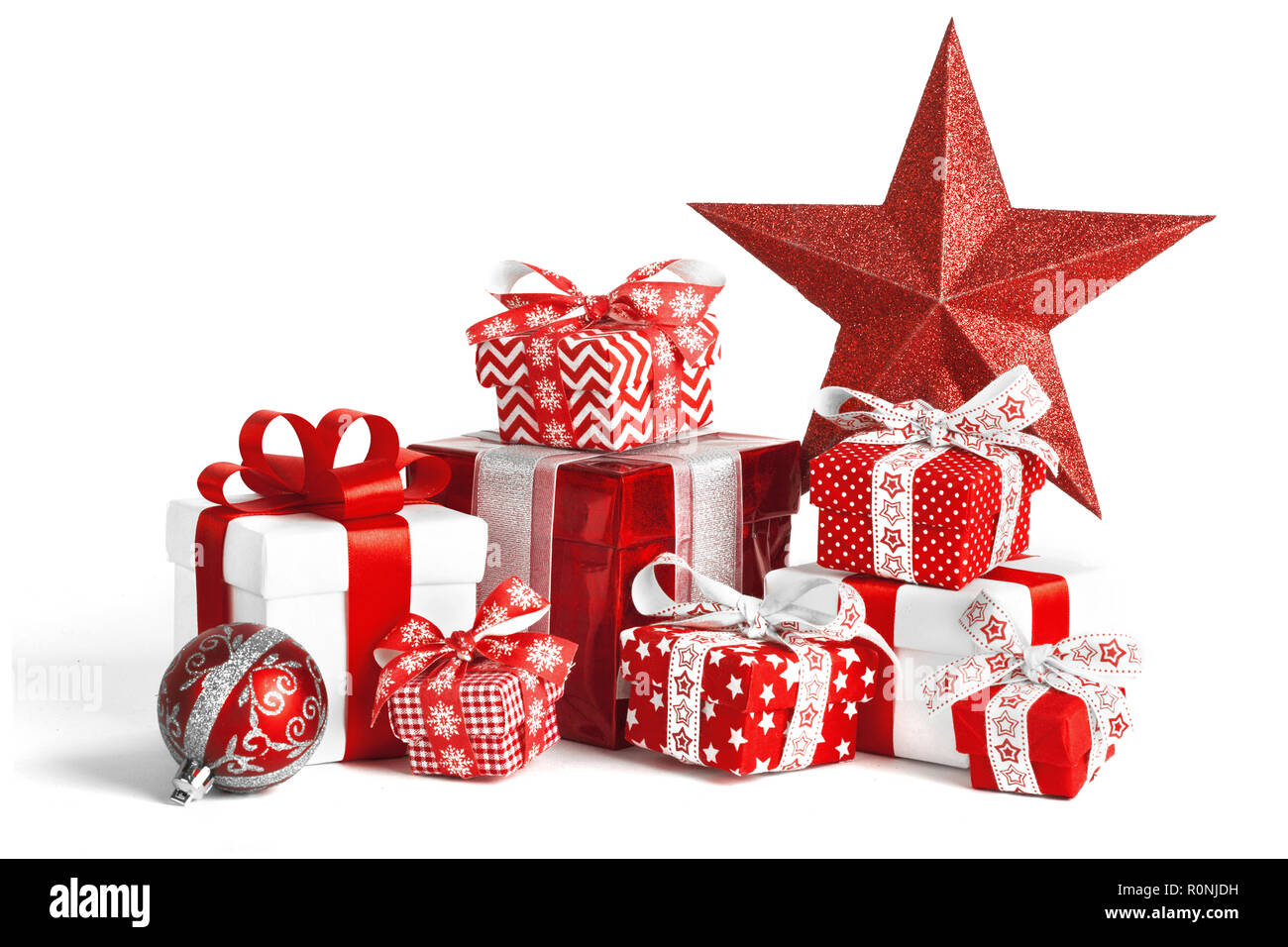 Christmas gift boxes isolated on white background Stock Photo - Alamy