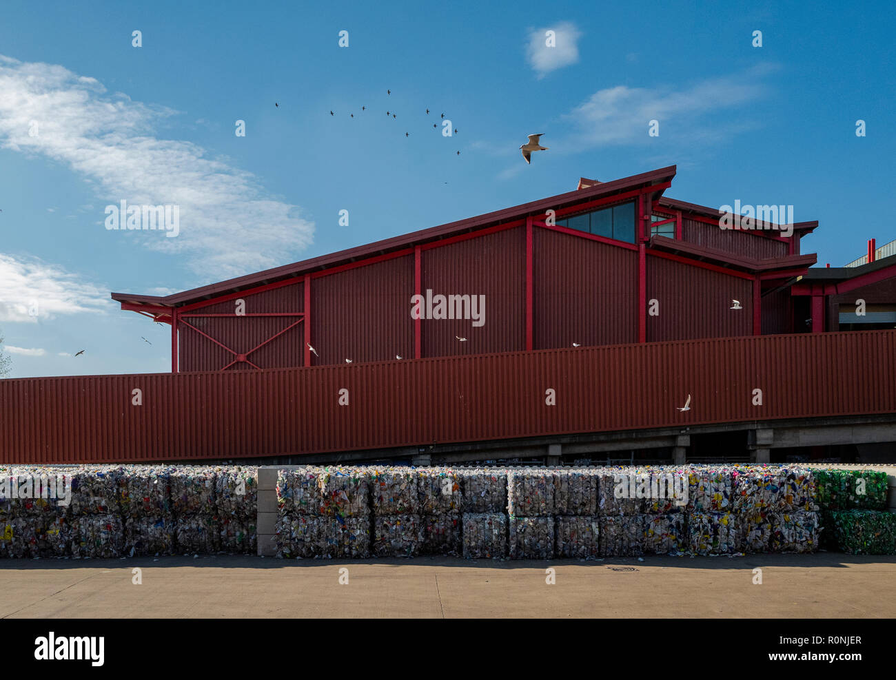 Packaged waste ready to recycle at Wandsworth Council recycling centre, London Stock Photo Alamy