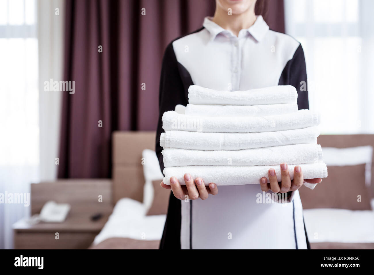 Selective focus of new clean white towels Stock Photo Alamy