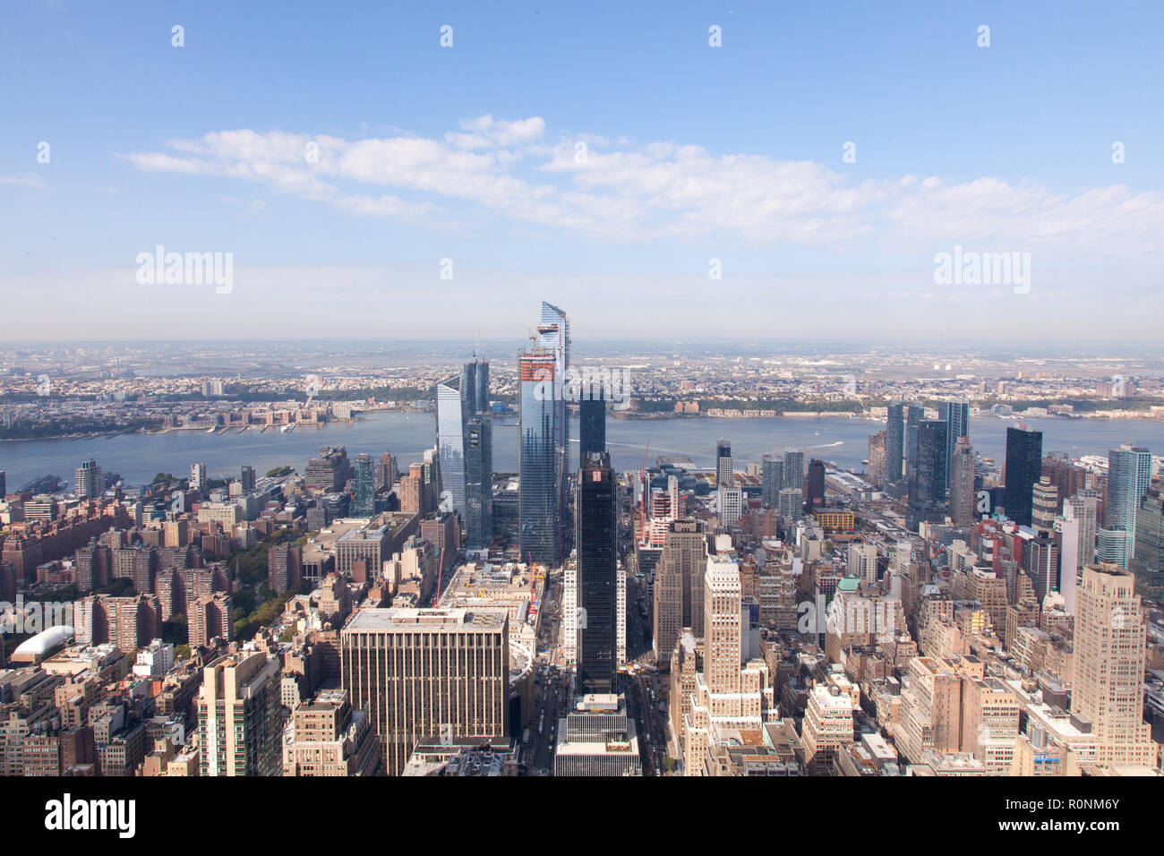 Western view from the top of the Empire State Building,Looking at the Hudson River,  Manhattan, New York City, United States of America. Stock Photo