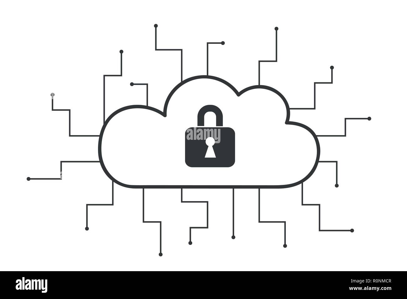 cloud computer storage network with lock safety concept symbol vector illustration EPS10 Stock Vector