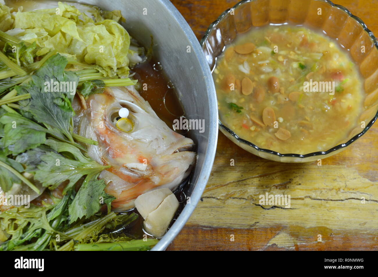 steam fish and vegetable in stainless steamer pot Stock Photo Alamy