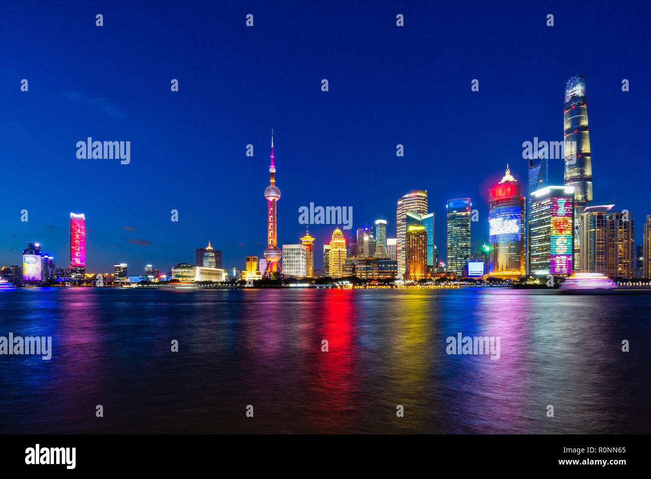 City skyline at night, Shanghai, China Stock Photo