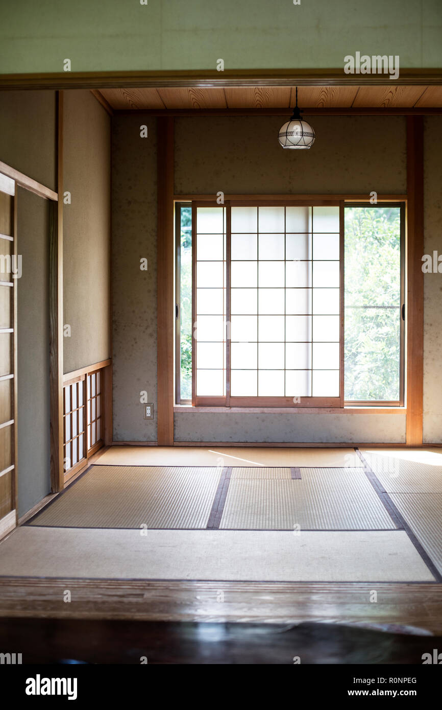 Interior Of Traditional Japanese House With Tatami Mats And Opaque