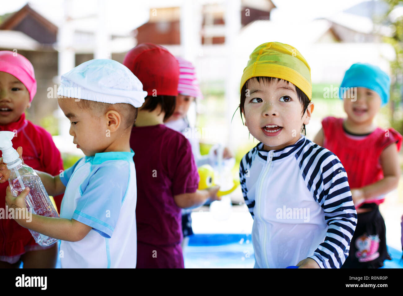 Group of young children in a Japanese preschool. Stock Photo