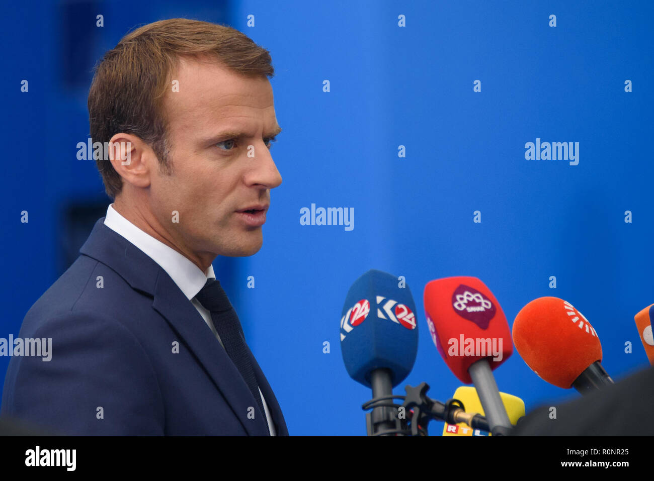 12.07.2018. BRUSSELS, BELGIUM. Emmanuel Macron, President of France, during NATO SUMMIT 2018. Stock Photo