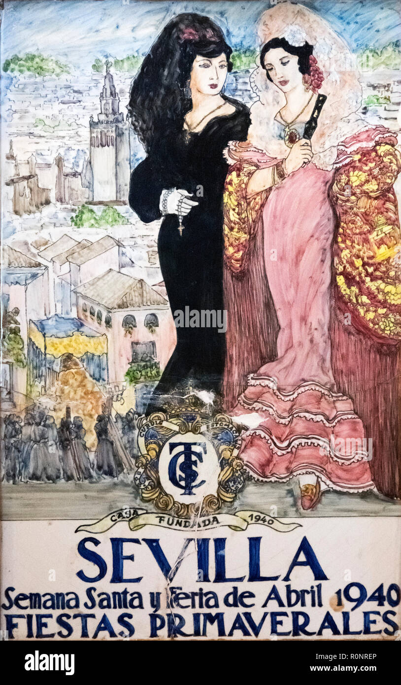 A 1940 poster for Semana Santa and the Feria de Abril, Seville, Spain Stock Photo