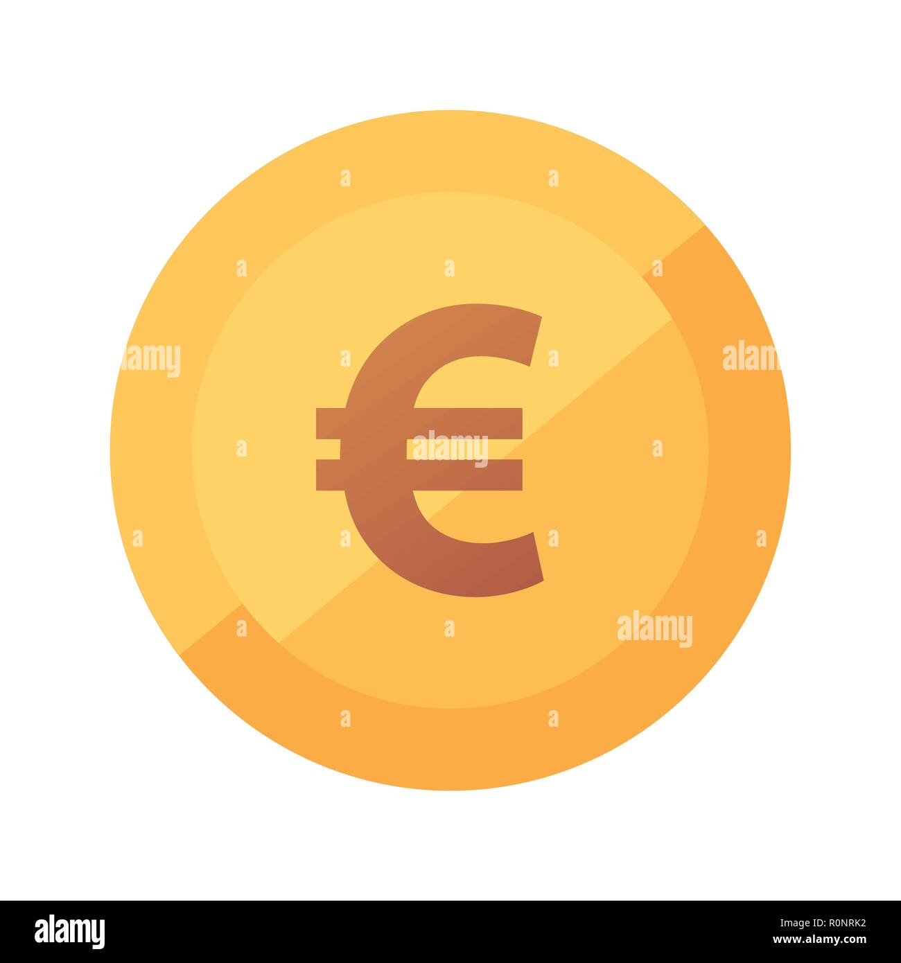 Flat vector golden icon with glow of Euro Coin isolated on white background Stock Vector