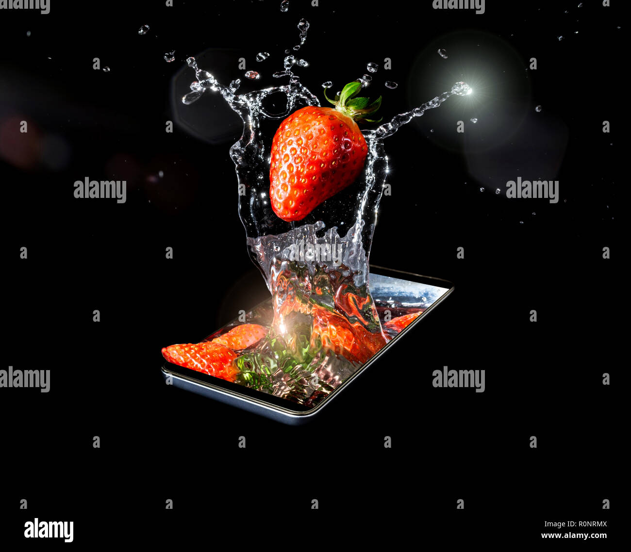 picture Strawberry Photography Ideas https www alamy com a conceptual creative 3d volumetric photo of a ripe red strawberry close up in splashes of water and sunlight falling into the water in a smartphone i image224214394 html
