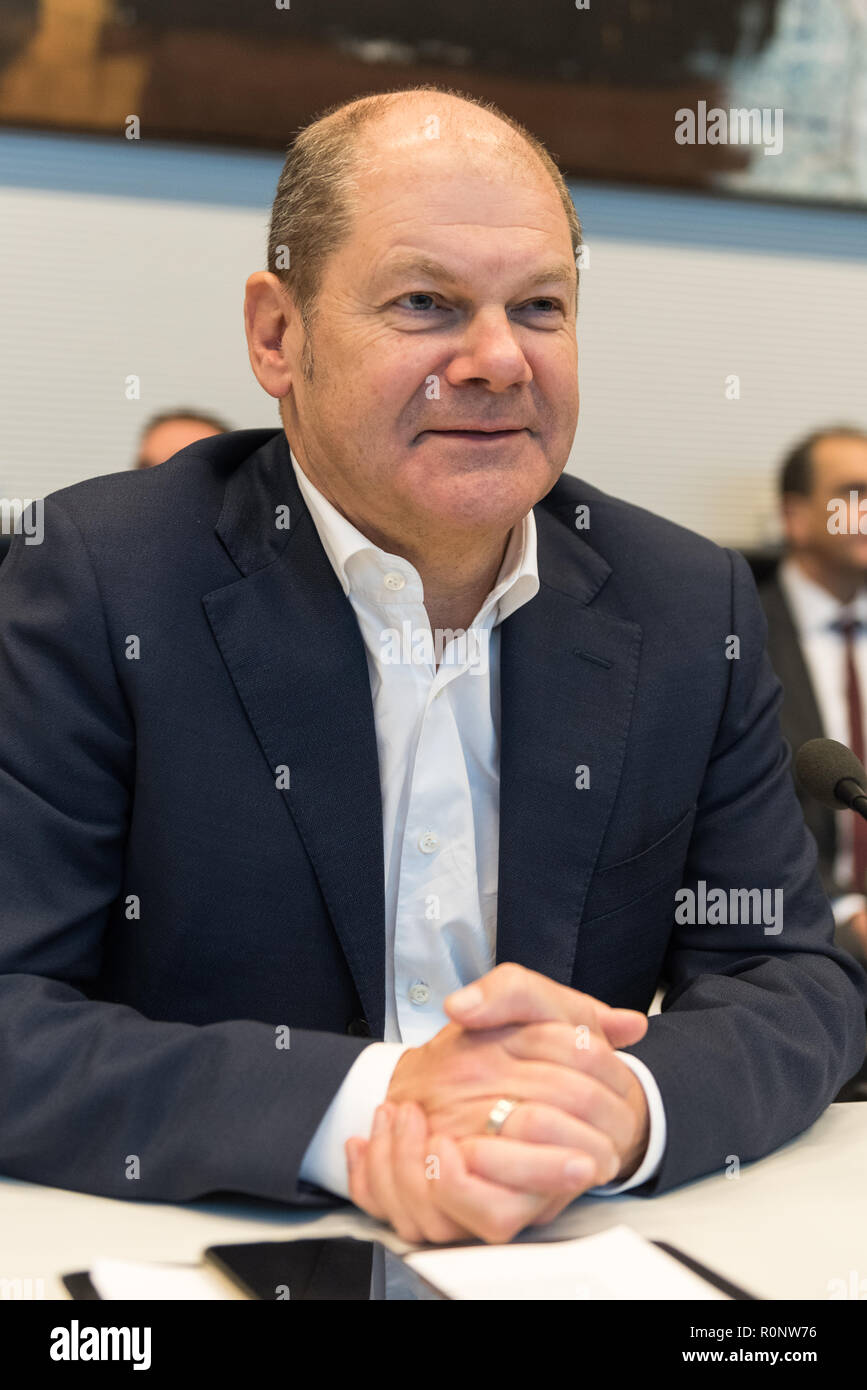 The Federal Minister of Finance, Olaf Scholz of the Social Democratic Party (SPD) before the SPD faction meeting. Stock Photo