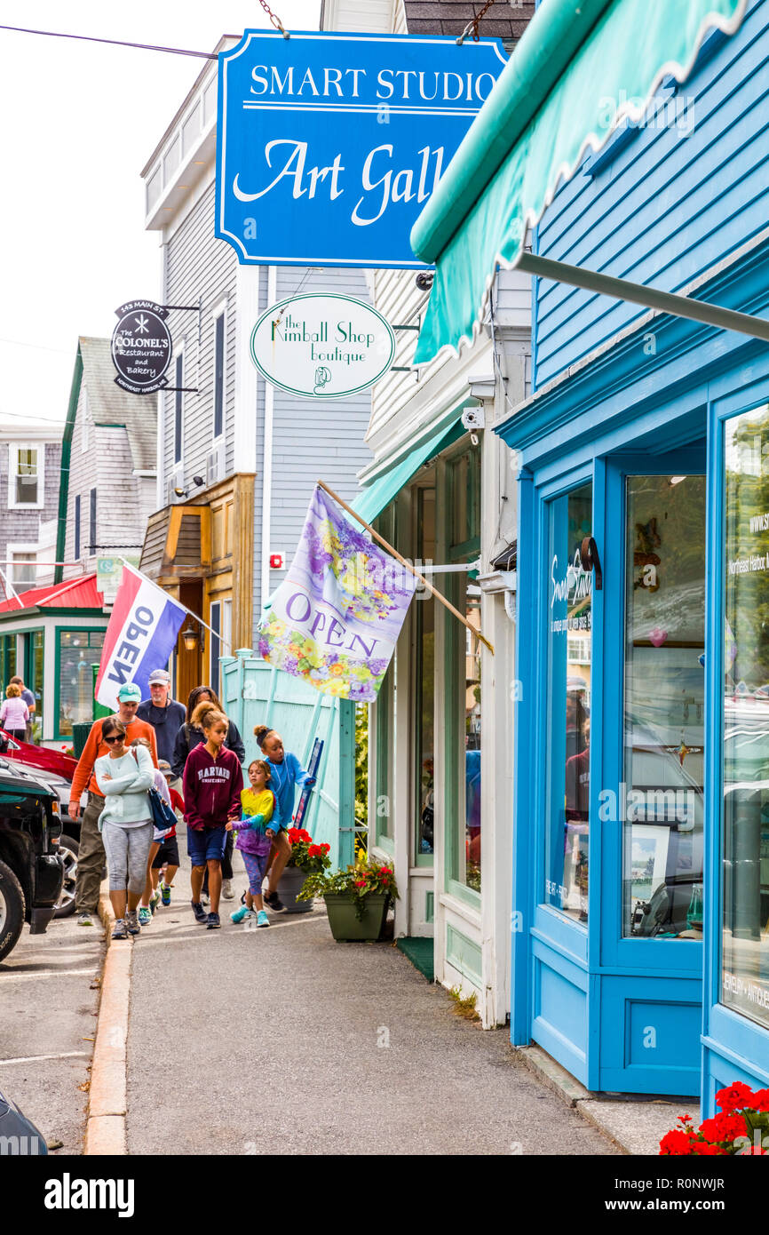 Main street of Northeast Harbor on Mount Desert Island in Maine, United States Stock Photo