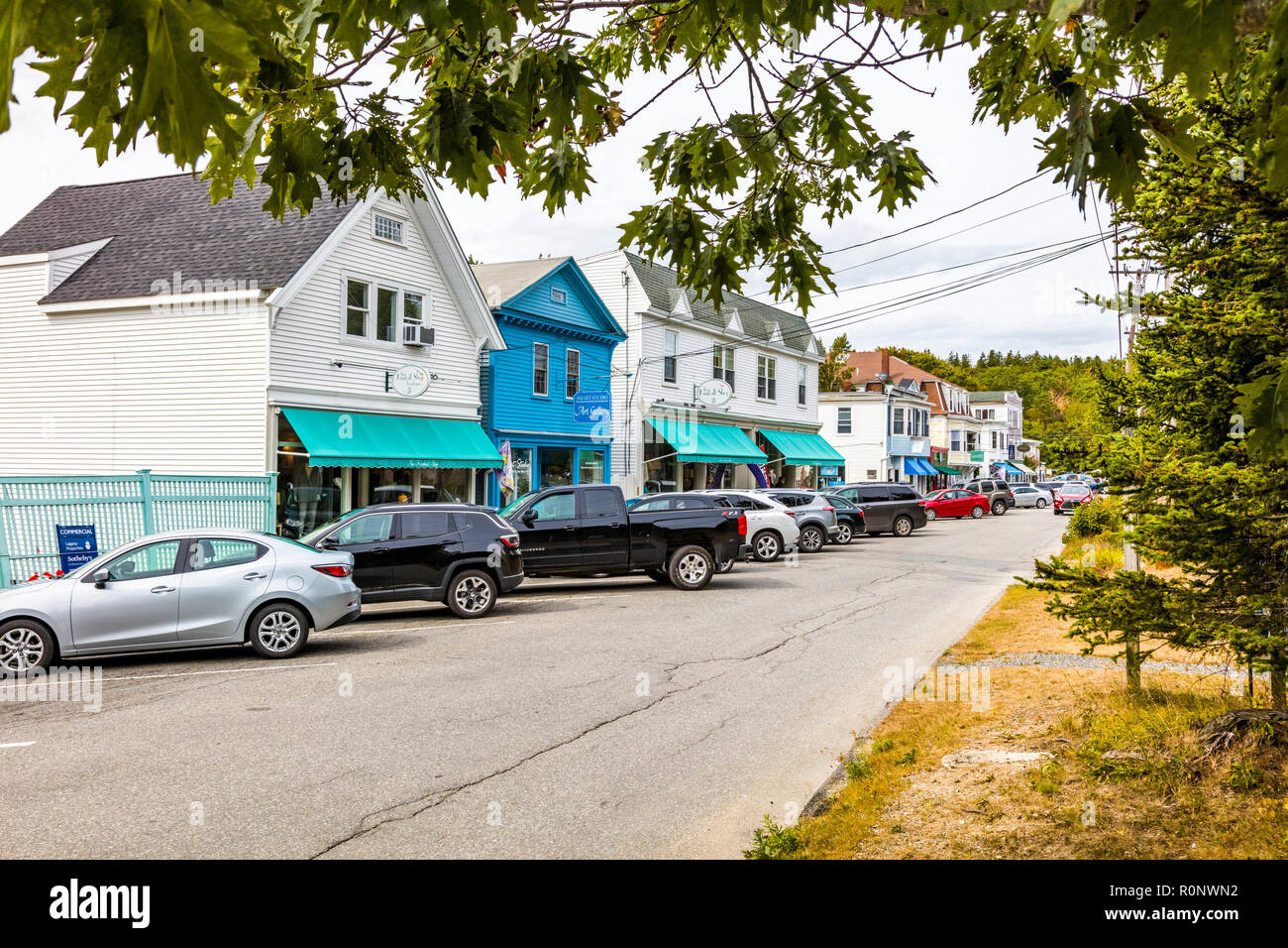 Main street of Northeast Harbor on Mount Desert Island in Maine, United