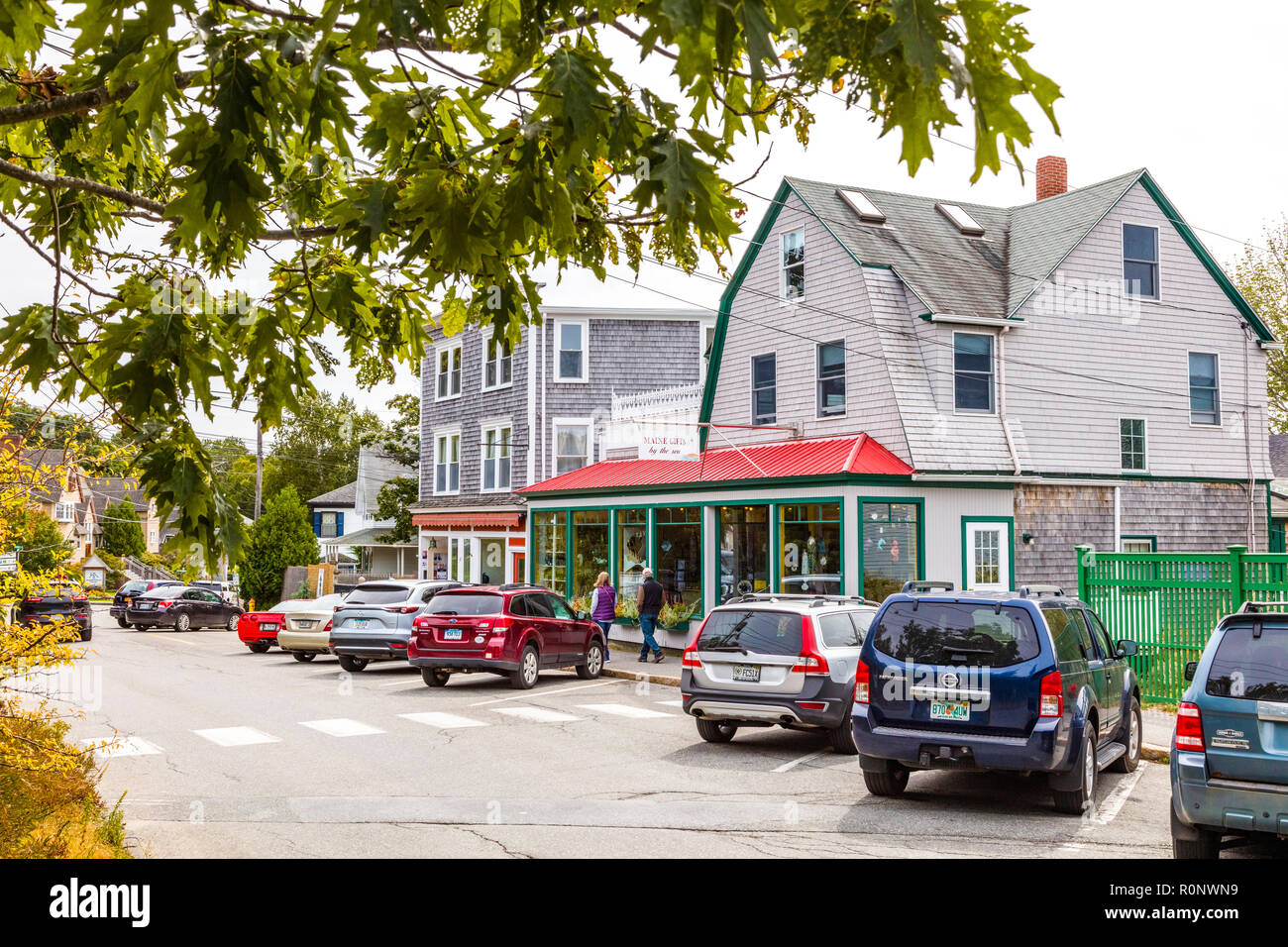Main street of Northeast Harbor on Mount Desert Island in Maine, United States Stock Photo