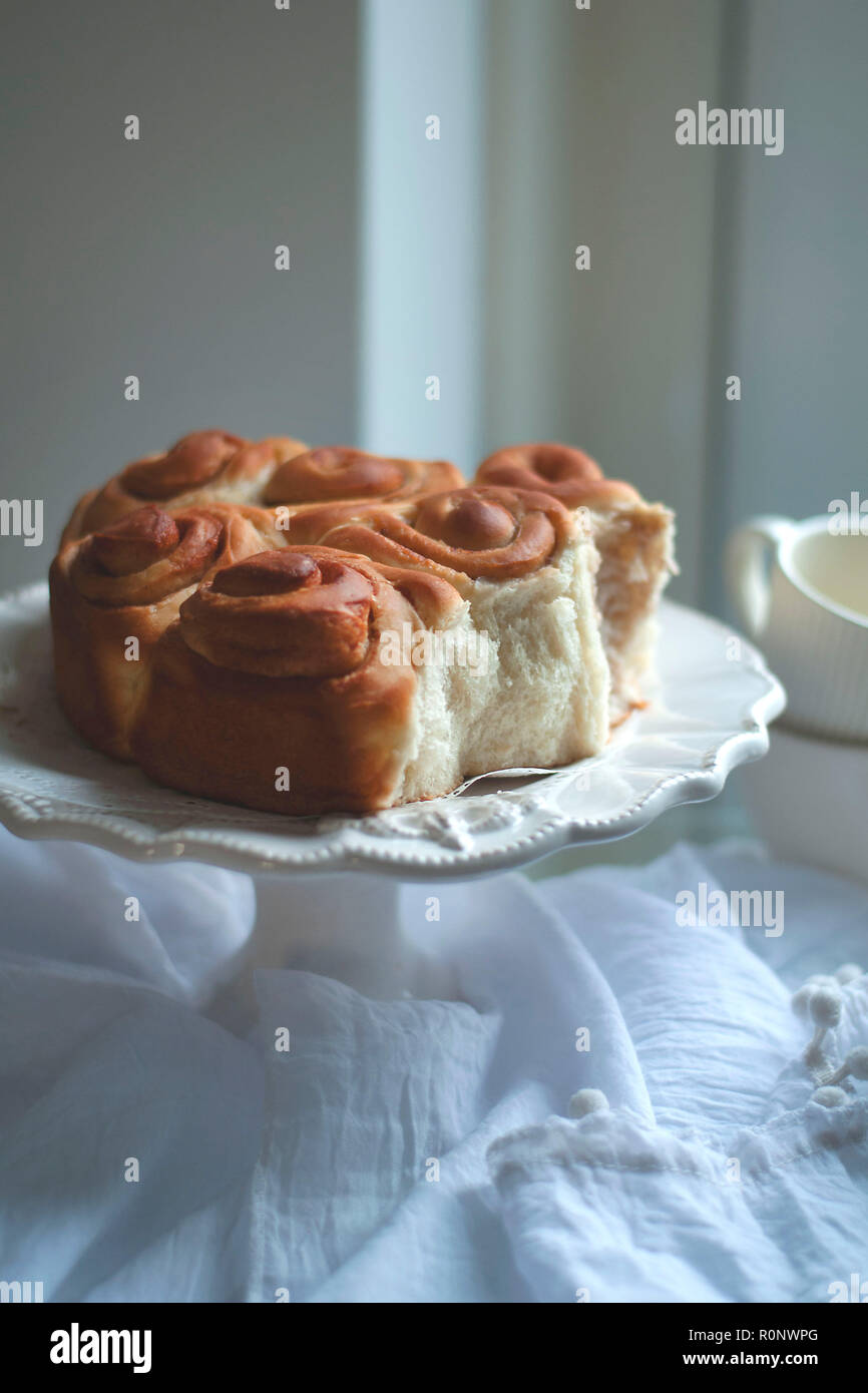 Cinnamon rolls on a cakestand Stock Photo